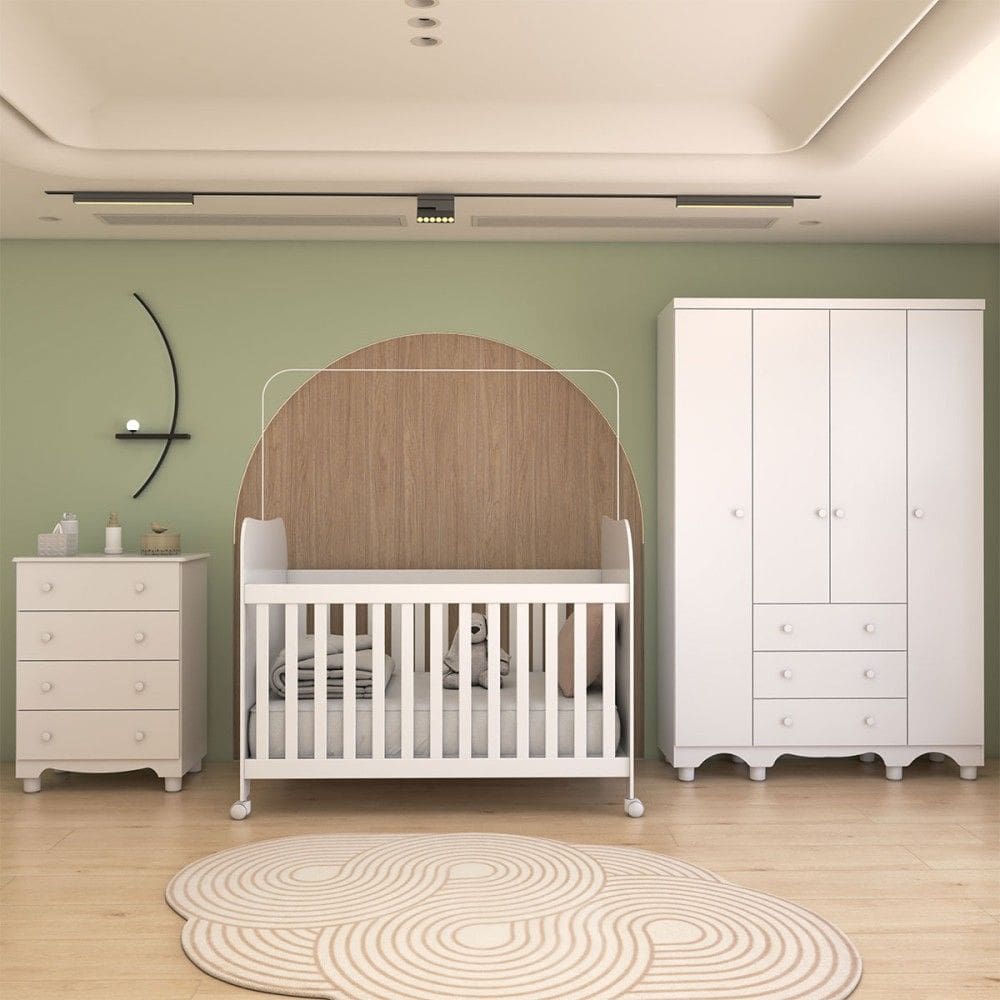 Quarto de Bebê Completo Sueño 4 Portas 7 Gavetas 100% Mdf Branco Brilho - Panorama Móveis