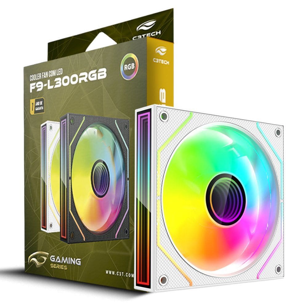 Cooler Fan F9-L300WH C3Tech RGB 120?mm LED RGB Espelho Infinito, Moldura Slim, Molex 4-Pinos - Branco