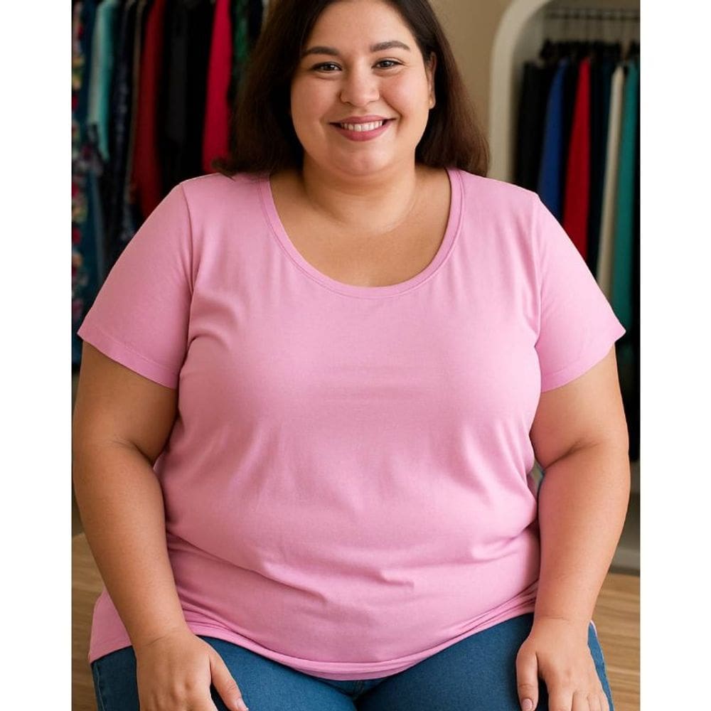 Blusa Feminina Mnga Curta Básica Raio de Luz Rosa