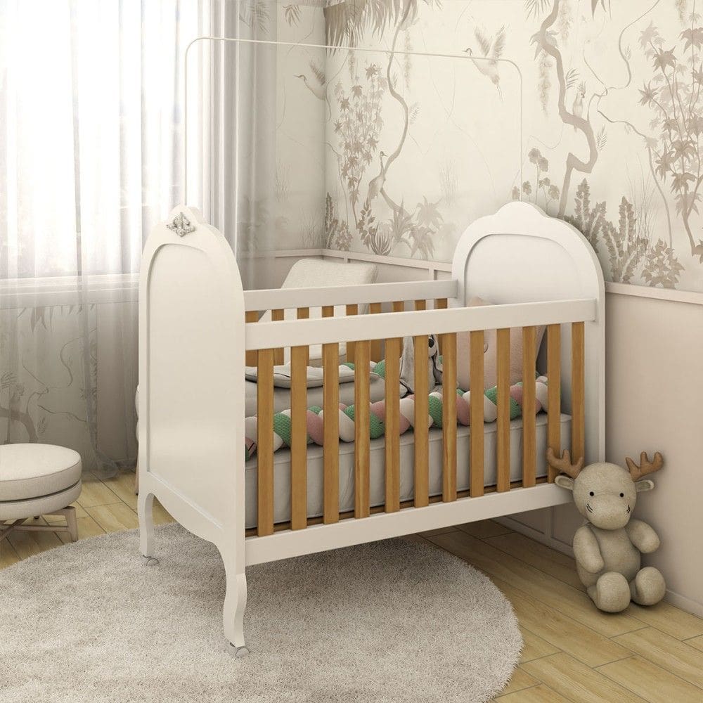 Berço Americano 3 em 1 Sueño 100% Mdf Branco Brilho/Amêndoa - Panorama Móveis