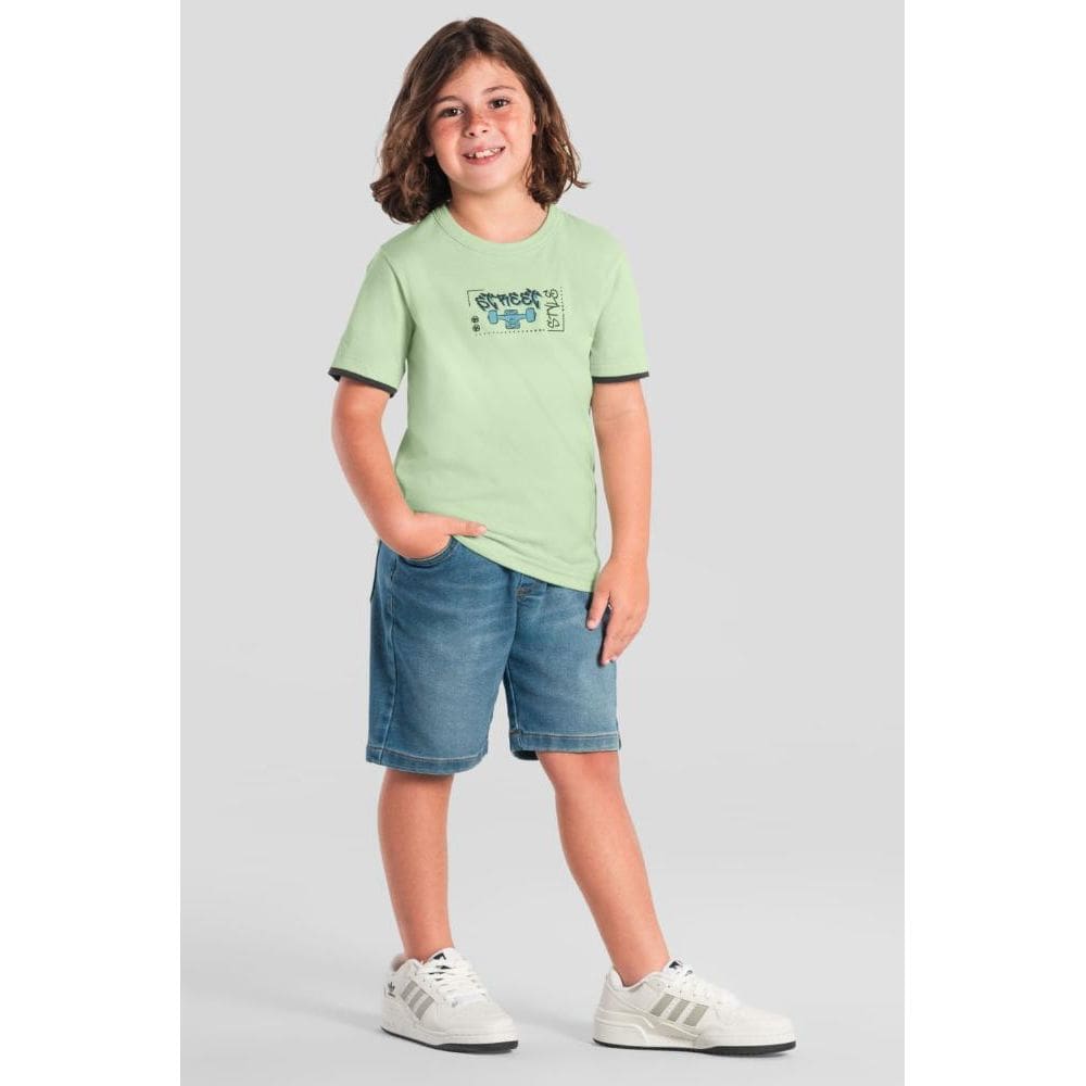 Camiseta infantil menino com aplique de skate Brandili