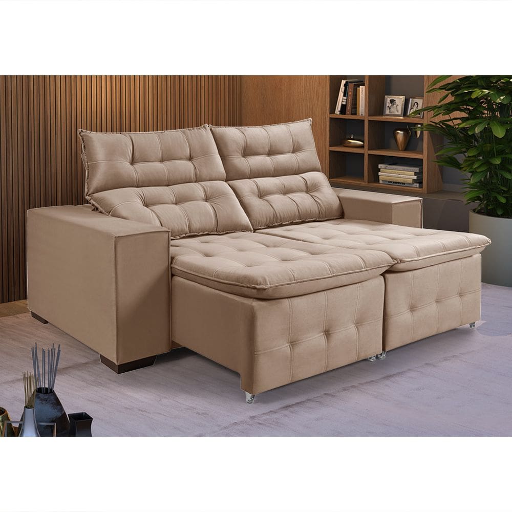 Sofá Retrátil Reclinável 3 Lugares Pillow Veludo 1,90m Reclinável Confortável - Castor Veludo