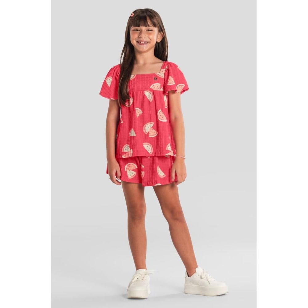 Conjunto infantil menina em cotton quadriculado Brandili