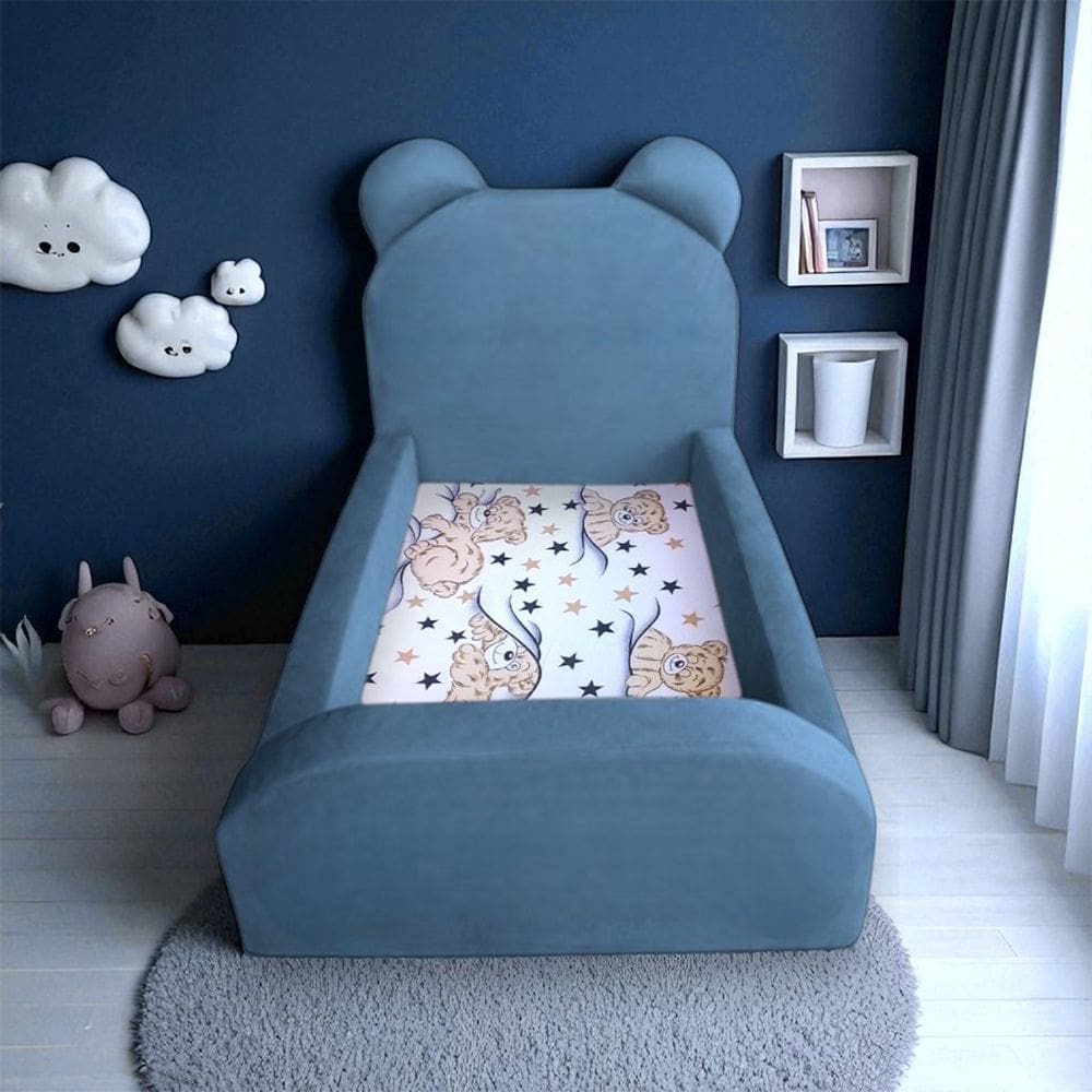 Cama Montessoriana Infantil Soft Menino Segura e Confortável para Quarto de Criança - Azul