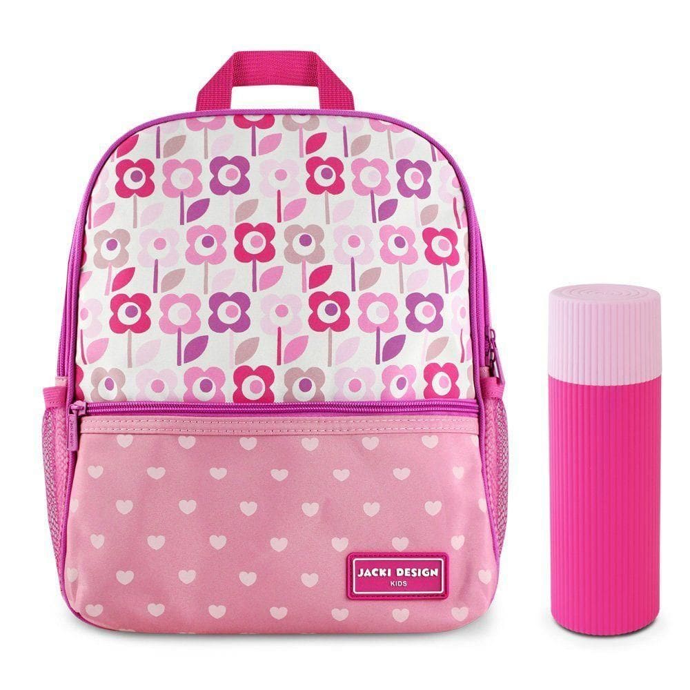 Kit Mochila Infantil + Porta Acessórios Jacki Design Rosa Flor