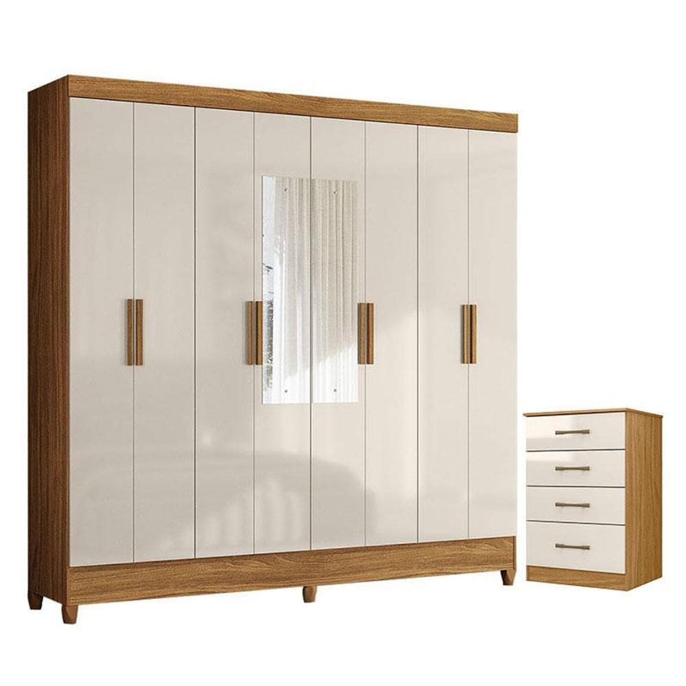 Guarda Roupa Casal Marajó com Espelho e Cômoda MS913 Freijó Off White – Moval