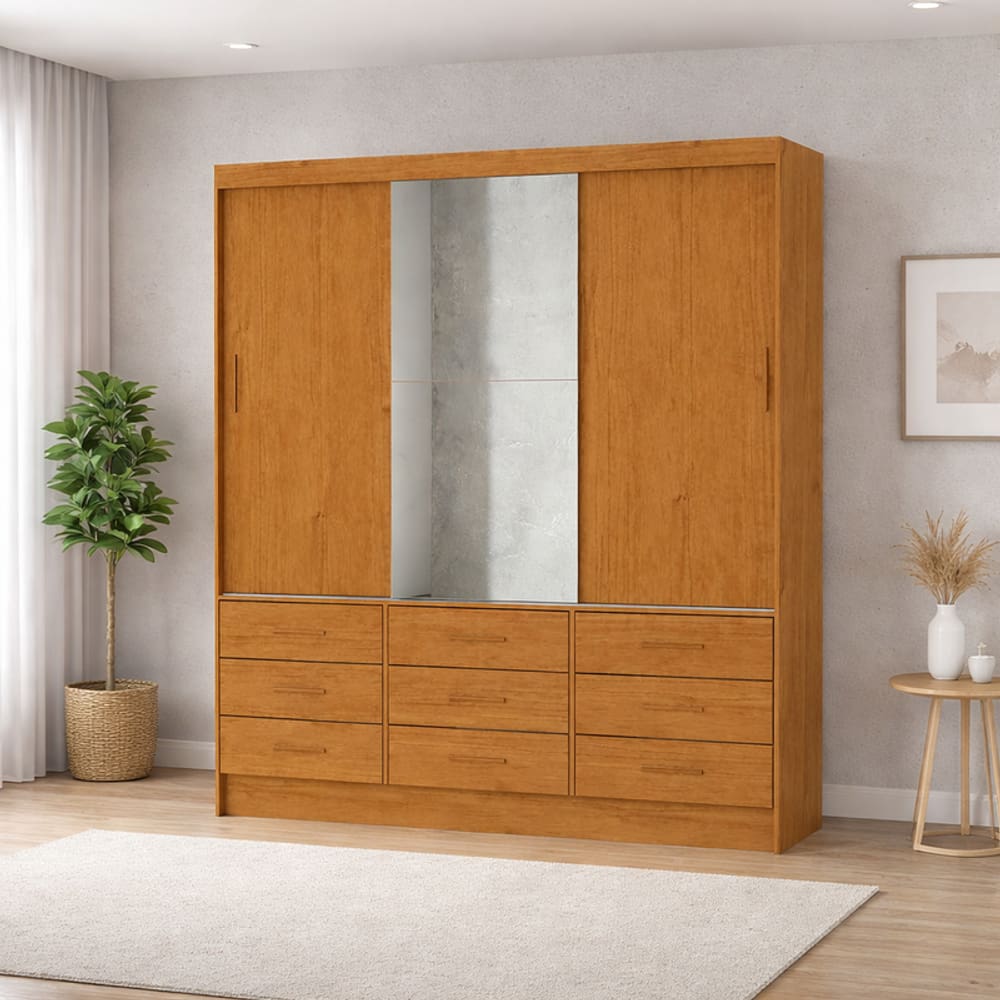 Guarda Roupa 9 Gavetas 3 Portas 1 Espelho  Sunset-Grand Line