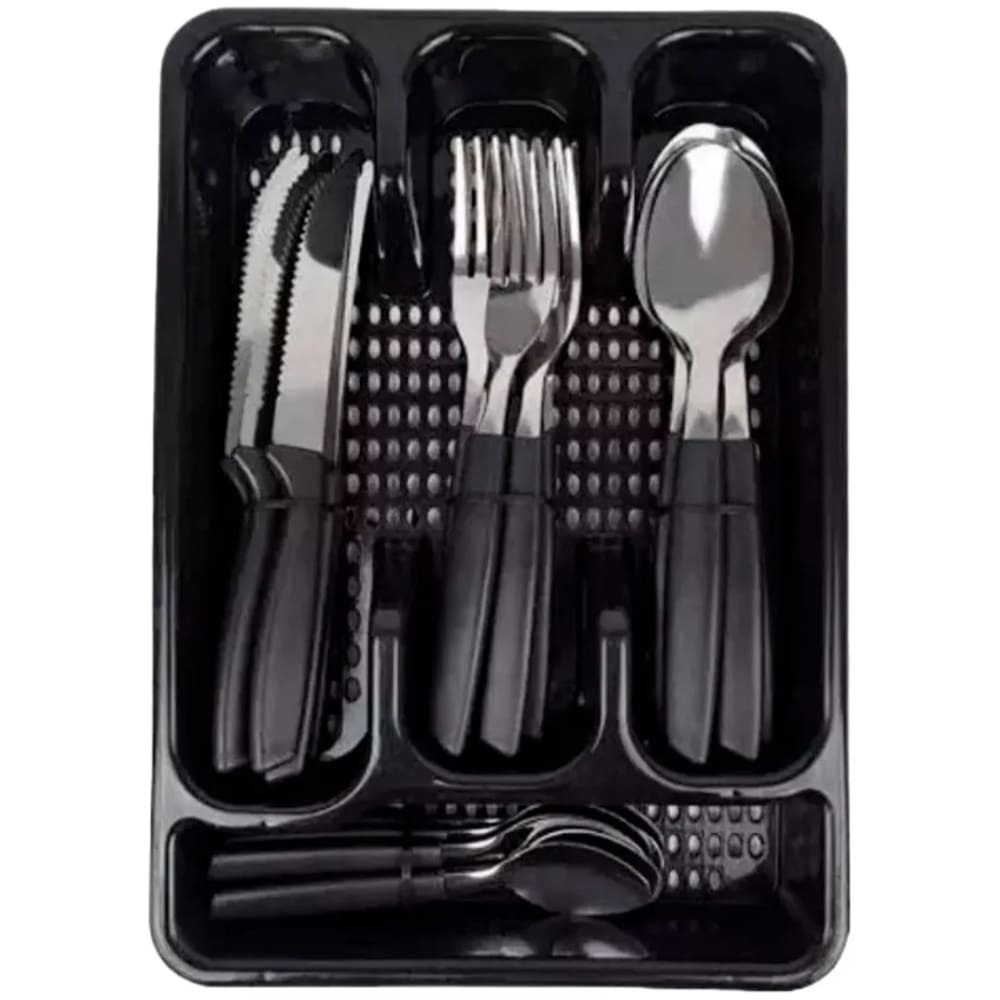 Jogo Talheres Faca Garfo Colher 25 Pçs Jjb Utilidades Preto