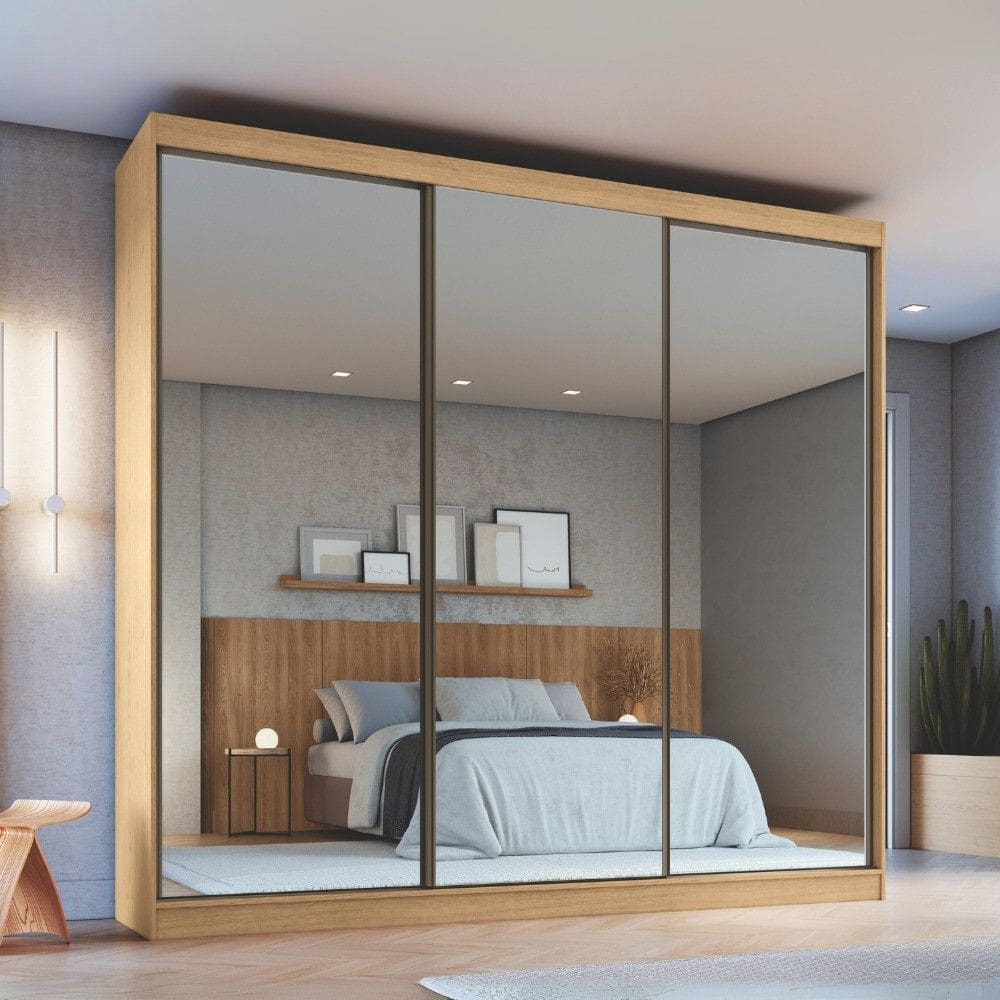 Guarda Roupa Casal com Espelhos 3 Portas de Correr em MDF Imperial New Moveis Castro
