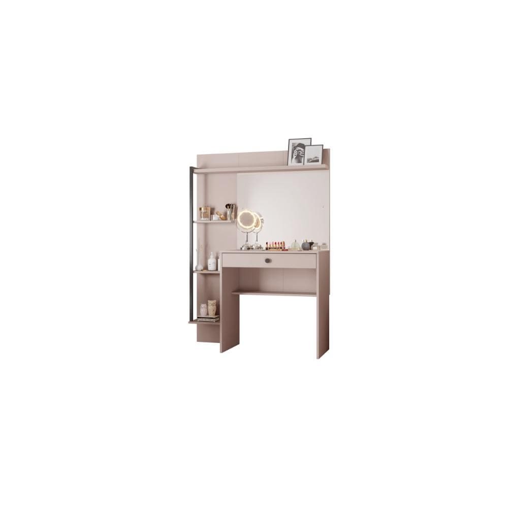 Penteadeira Camarim com Espelho 1 Gaveta 4 Prateleiras Encanto 100cm Off White - JCM Móveis