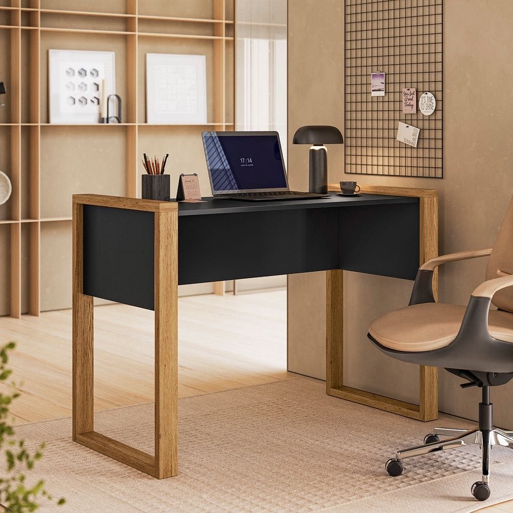 Escrivaninha Mesa para Computador Office 5030 Freijó Preto Fosco Qmovi