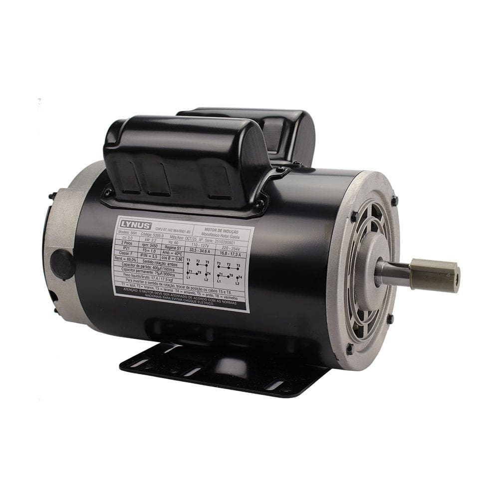 Motor Elétrico 3CV 2 Pólos Monof Bivolt Reversível IP21 56H Lynus