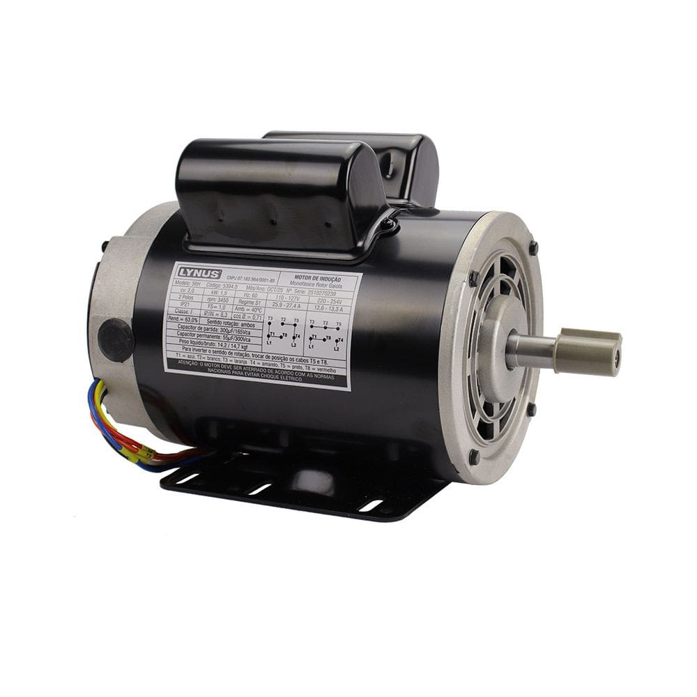 Motor Elétrico 2CV 2 Pólos Monof Bivolt Reversível IP21 56H Lynus
