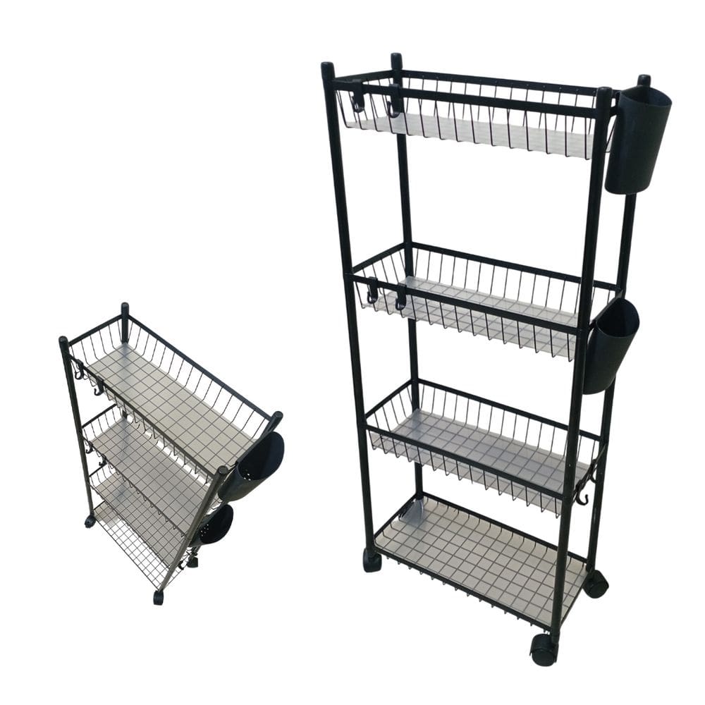 Carrinho Organizador Multiuso 4 Prateleira Cozinha Tempero Mantimentos Lavanderia Banheiro Higiene Ganchos E Escorredor