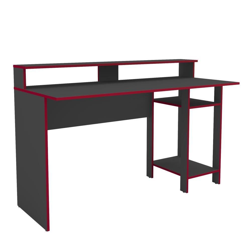 Mesa Escrivaninha Gamer  para Computador Vulcano 3 Prateleiras 136cm Cor Preto/Vermelho - Mademóvel