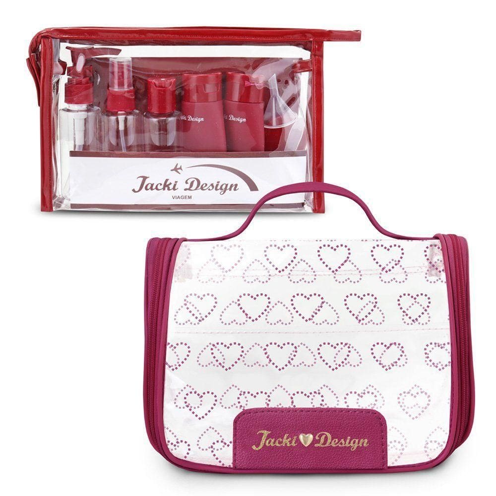 Kit Necessaire Transparente Com Frascos – Ideal Para Viagens E Bagagem De Mão - Rosa