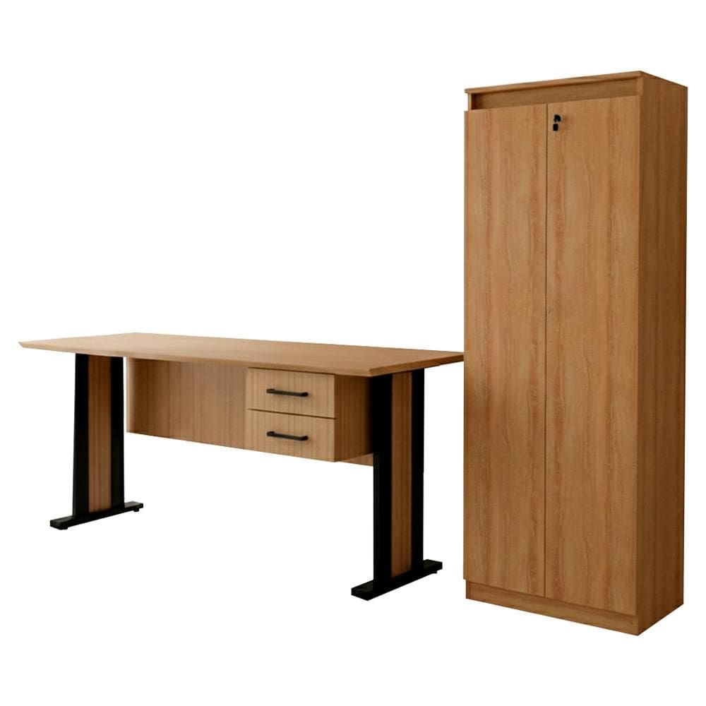 Mesa de Escritorio 2 Gavetas Armario Multiuso 2 Portas Com Chave Tecno Mobili