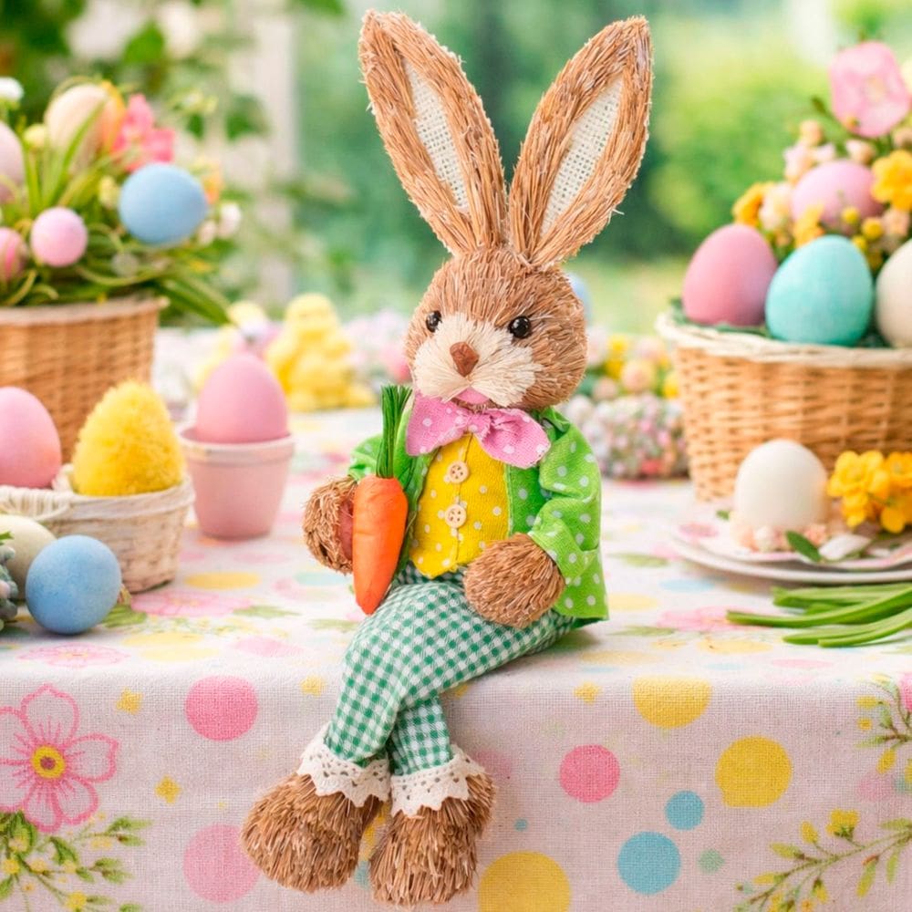 Boneco Coelho Cenoura Pernas Mole Decoração Páscoa De 45cm