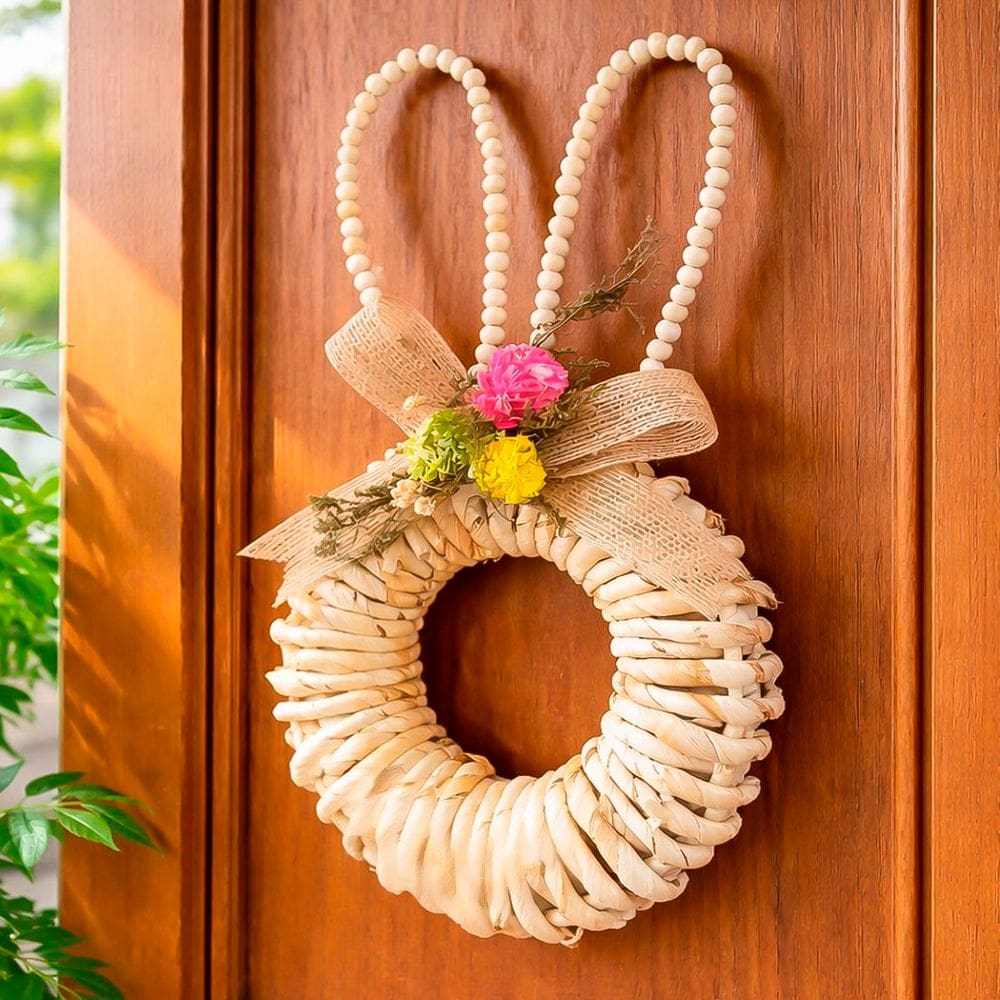 Guirlanda Artesanal Enfeite Decoração Páscoa Palha Trançado