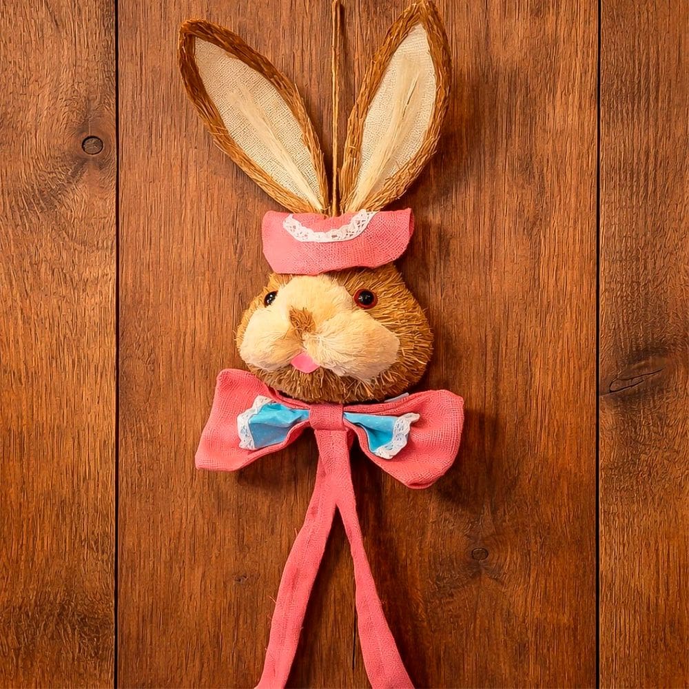 Decoração Pendente Cabeça Coelho Laço Enfeite Páscoa De 90cm
