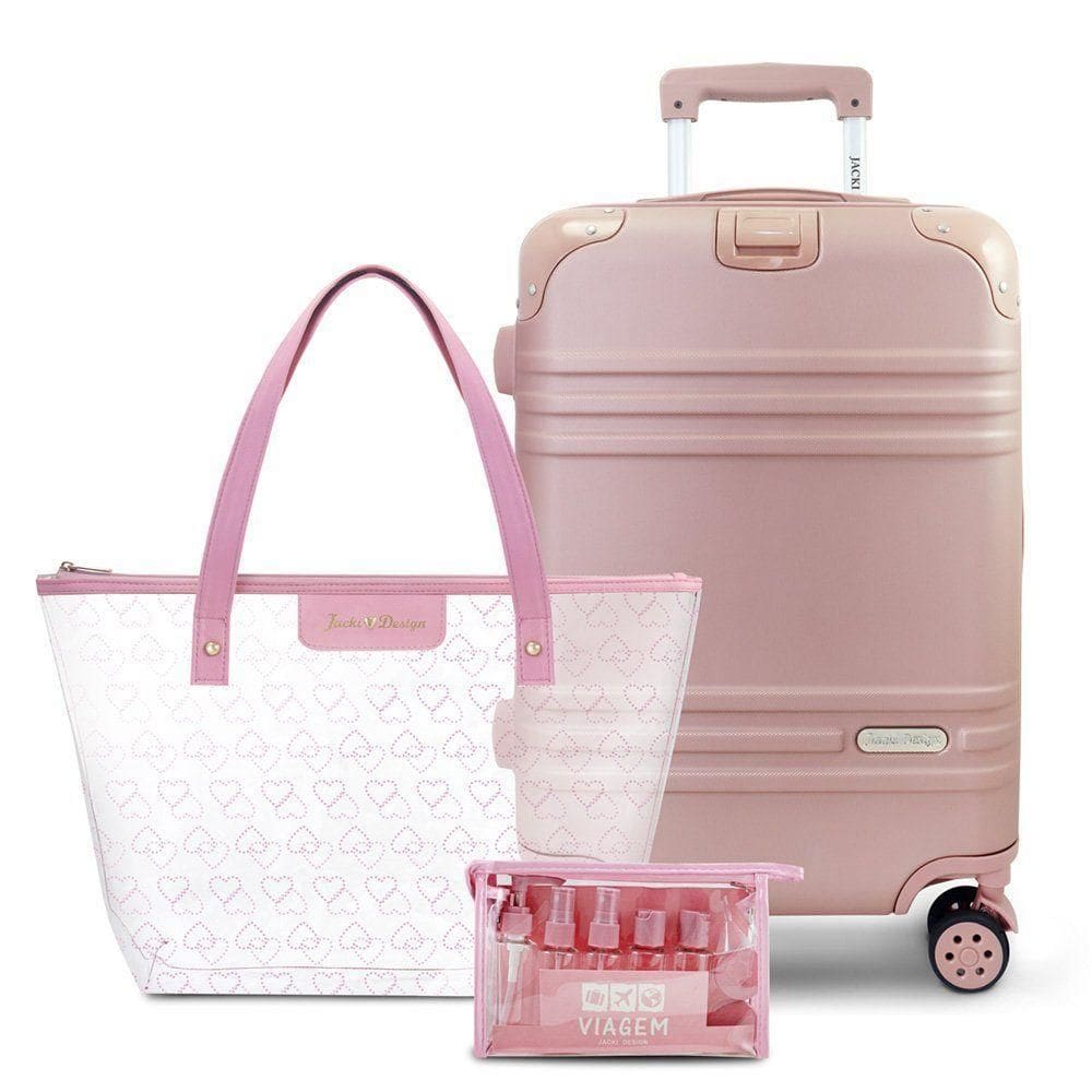 Kit Mala De Bordo, Bolsa Transparente E Frascos De Viagem De 10 Peças Rosa