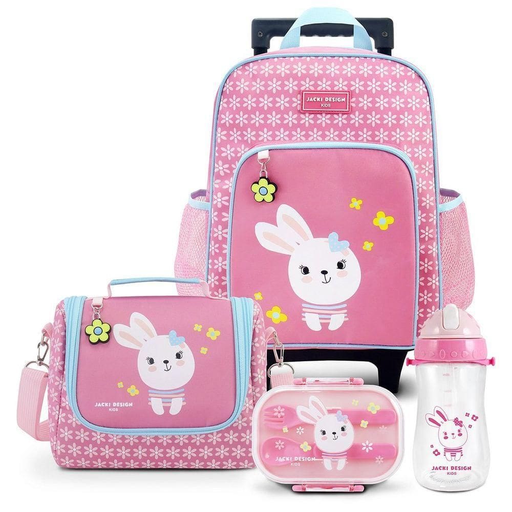 Kit Passeio Infantil Com Mochila De Rodinha E Lancheira Jacki Design Rosa