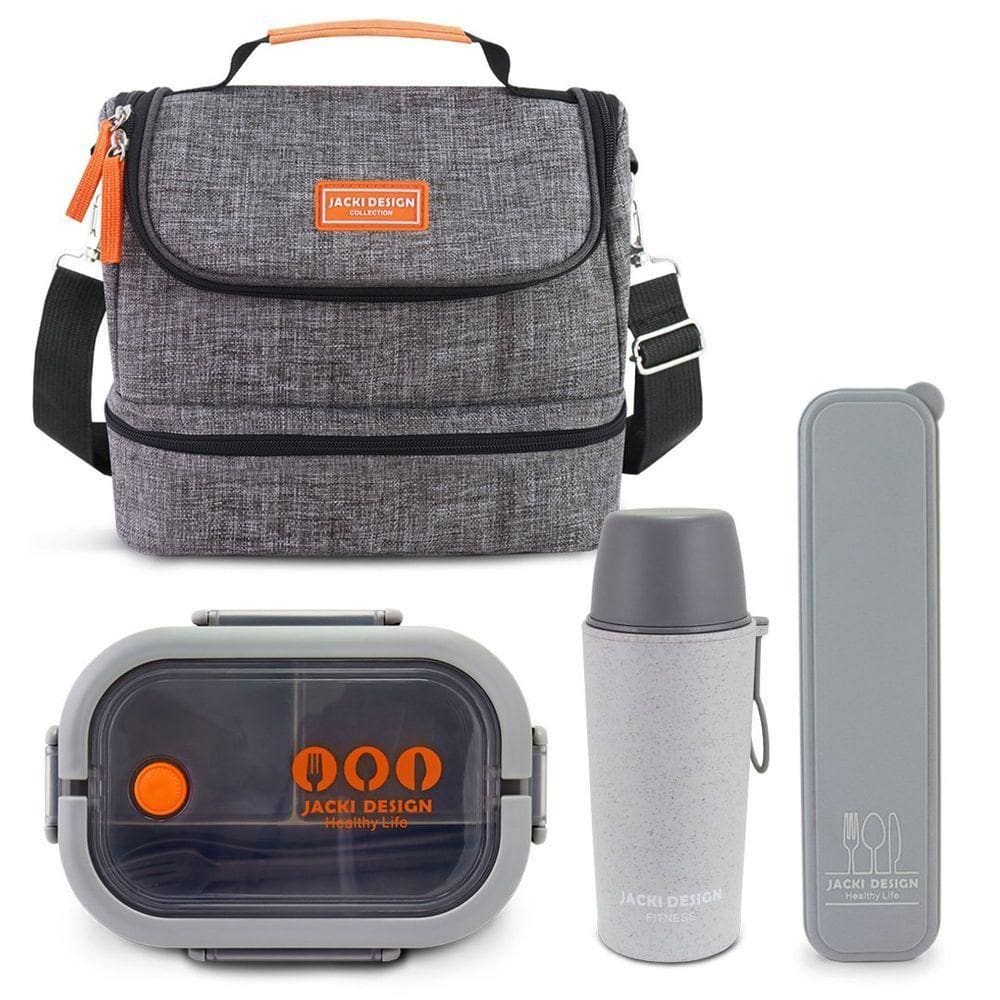 Kit Refeições Vibe Jacki Design – Marmita, Garrafa Térmica E Bolsa Térmica 2 Compartimentos - Cinza