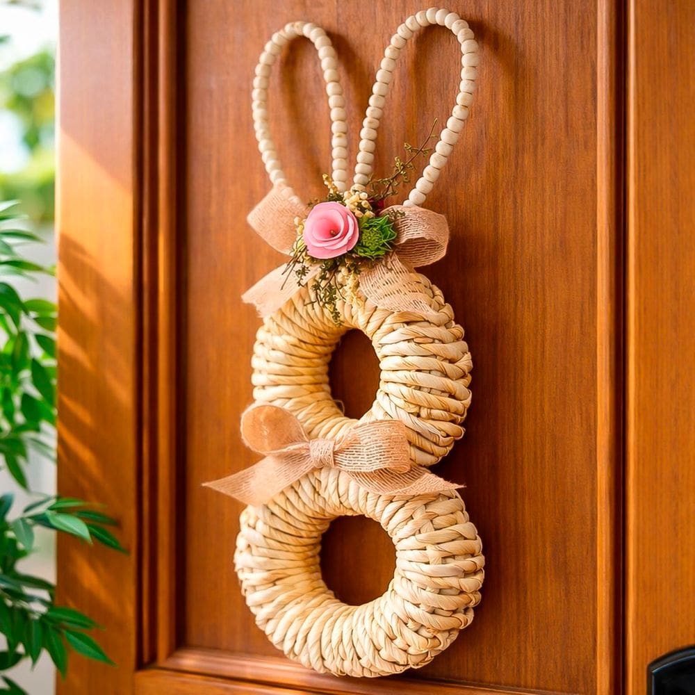 Guirlanda Páscoa Artesanal Decoração Enfeite Palha Trançado