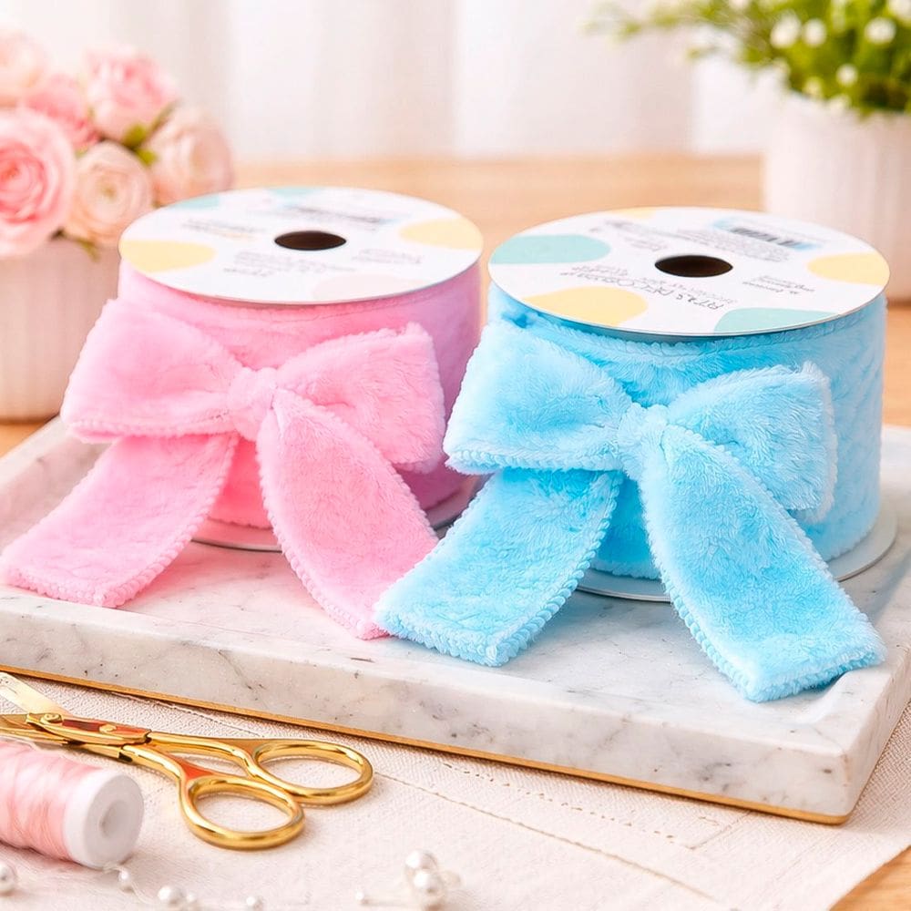 Fitas Pelúciada Páscoa Aramada Rosa Azul 6,3cm 2,7m Kit 8pç