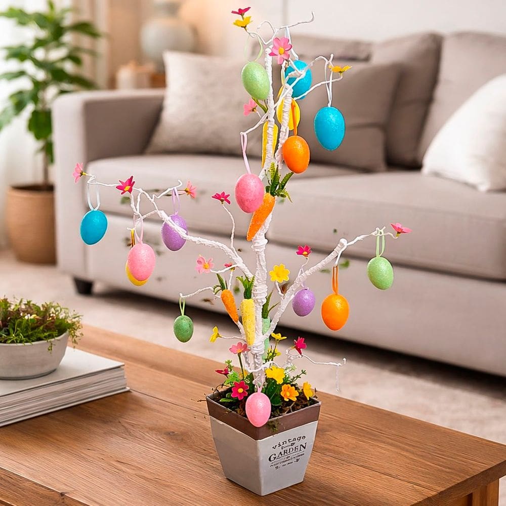 Arvore Osterbaum Decorativa Páscoa Cenoura Ovos Coelho 80cm