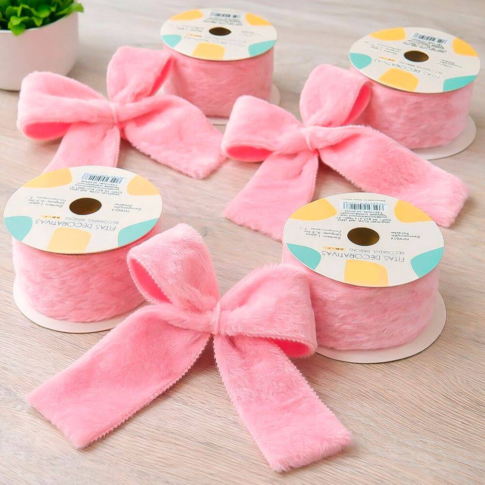 Rolo Fita Aramada Rosa Pelúciada Páscoa 6,3cm 2,7m Kit 4pçs