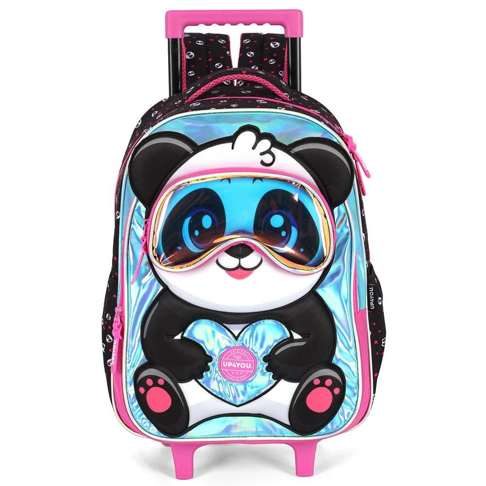 Mochila de Rodinhas Com Alça Luxcel Up4You Panda Pink Preto