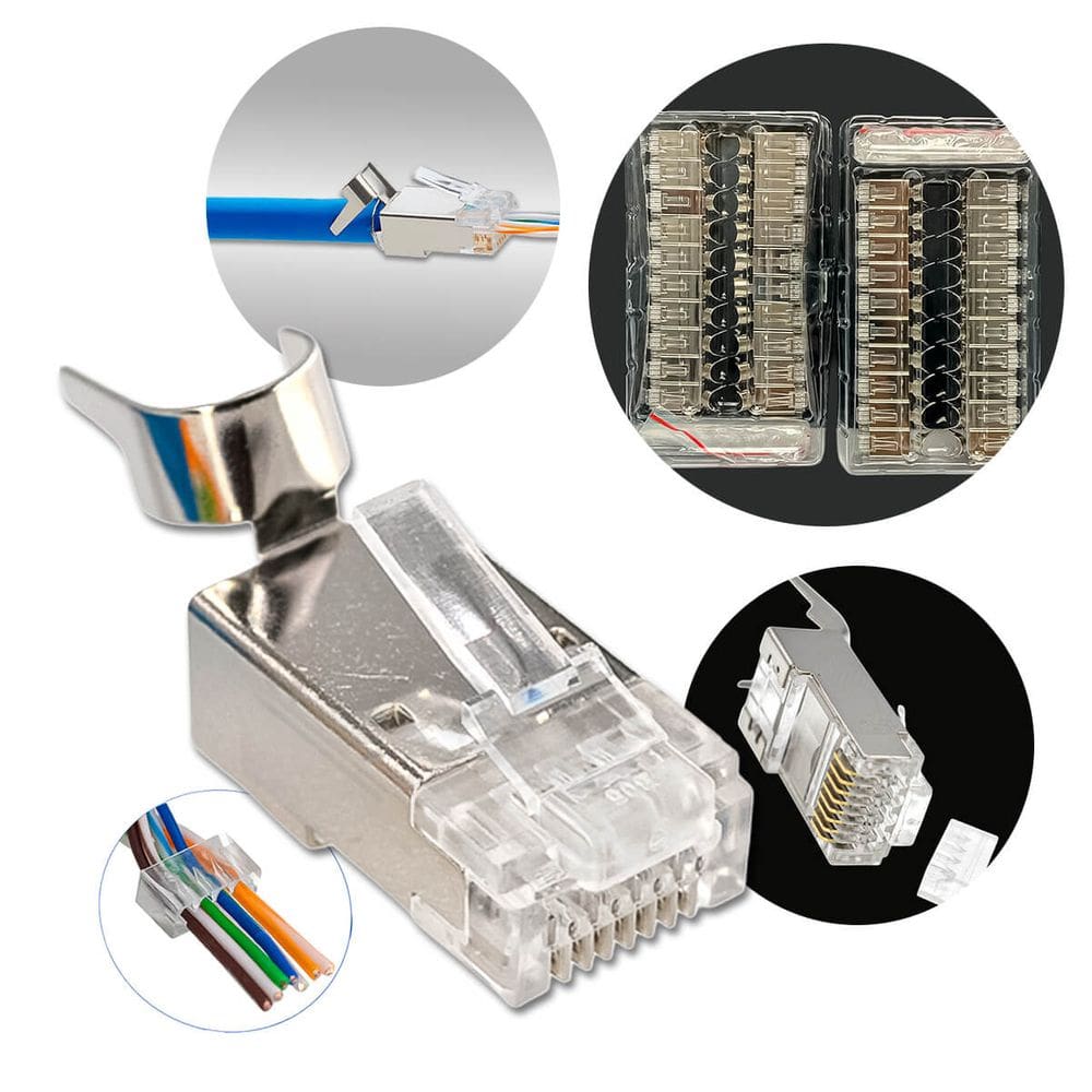 Conector RJ45 Blindado Vazado Cat 6A 7 Profissional 40 Unidades