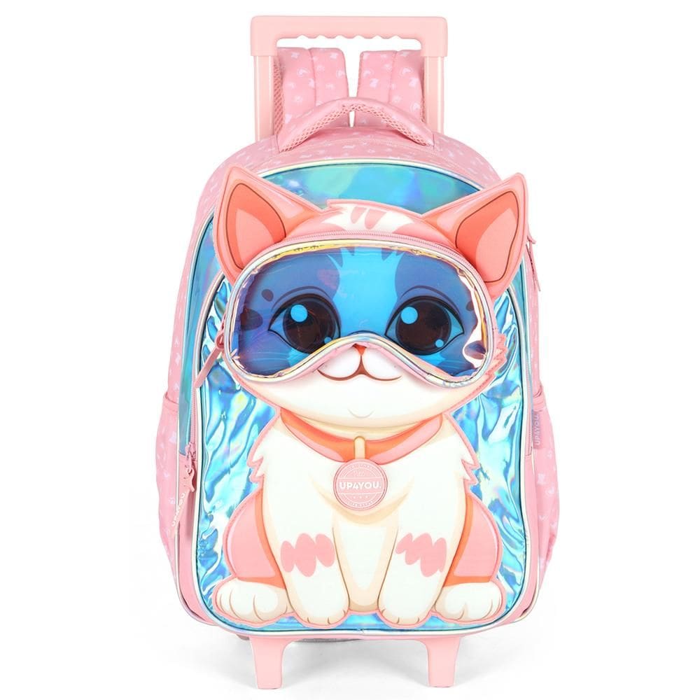 Mochila de Rodinhas Com Alça Luxcel Up4You Gatinha Salmão