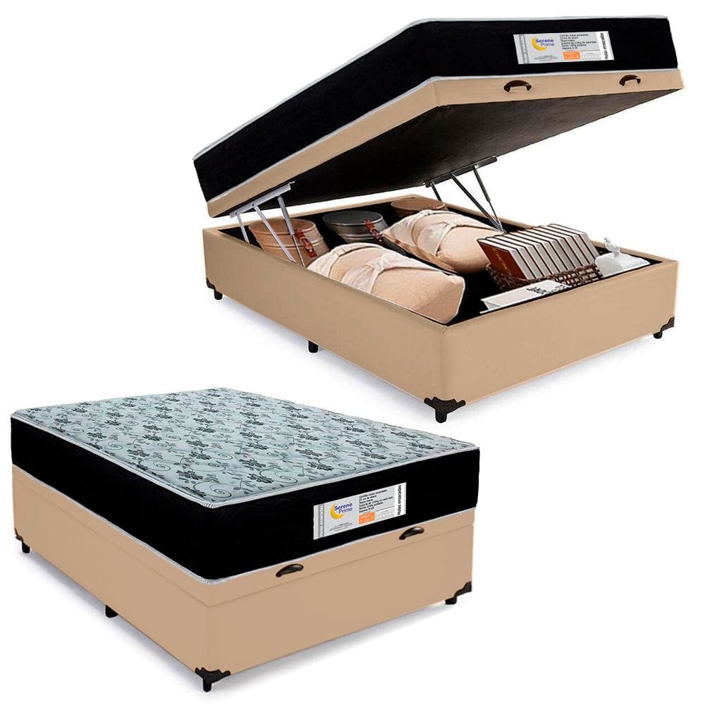 Cama Box Baú Casal Sintético + Colchão Molas Ensacadas SerenePrime Sonnolux 138x188x69