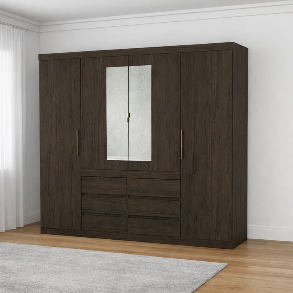 Guarda Roupa 4 Portas 6 Gavetas 2 espelhos Xline -Grand Line
