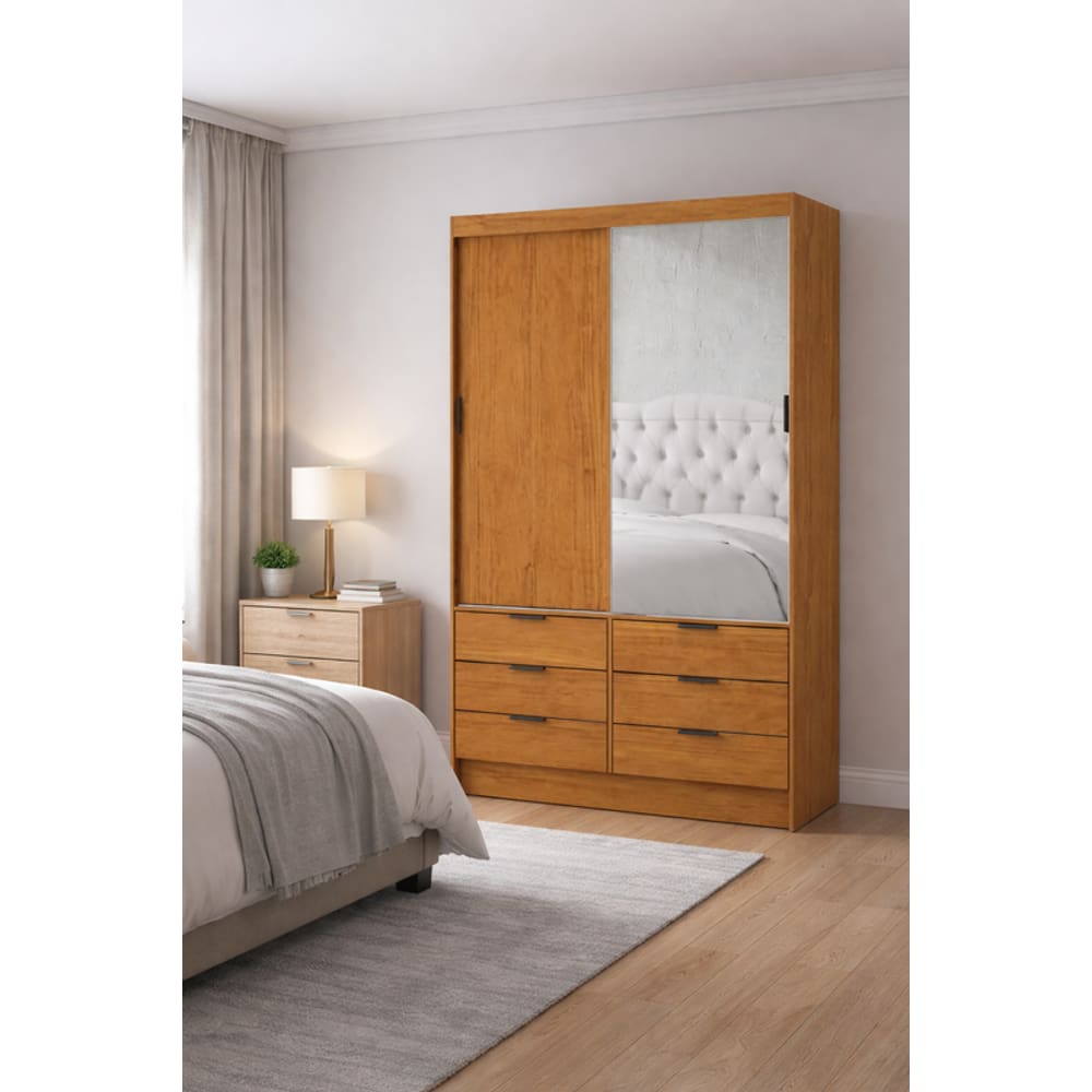 Guarda Roupa 6 Gavetas 2 Portas 1 Espelho Sunset-Grand Line