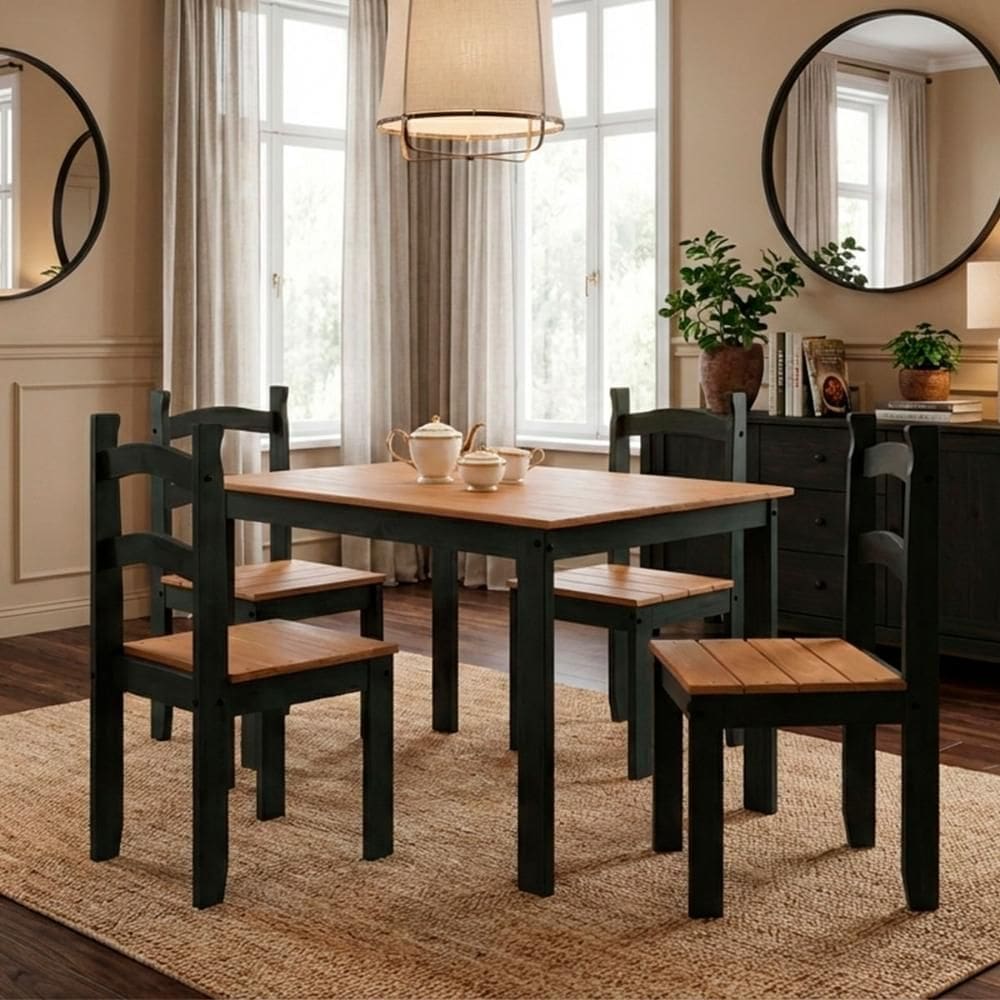 Conjunto Sala de Jantar Mesa 100x74cm com 4 Cadeiras Madeira Amêndoa Preto Marin