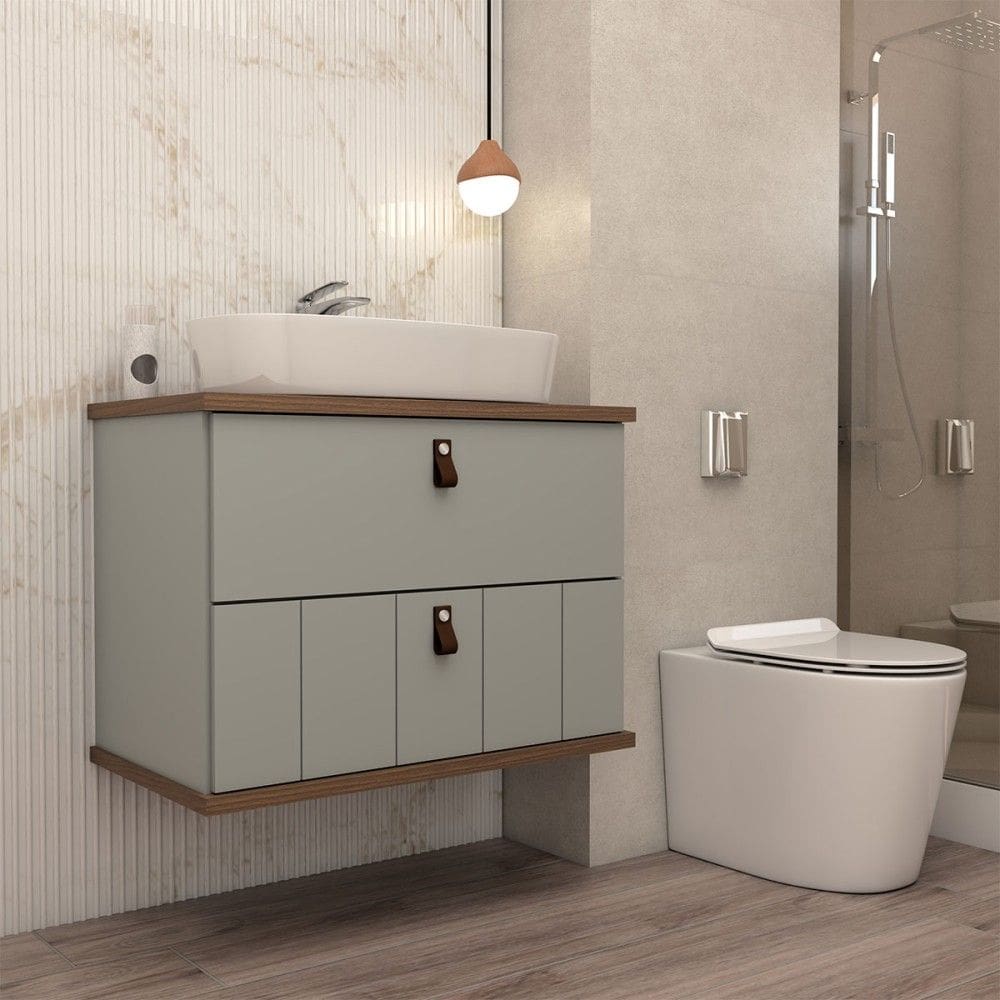 Armário de Banheiro Sierra 80cm 1 Porta e 1 Gaveta 100% Mdf Pistache/Freijó - Panorama Móveis