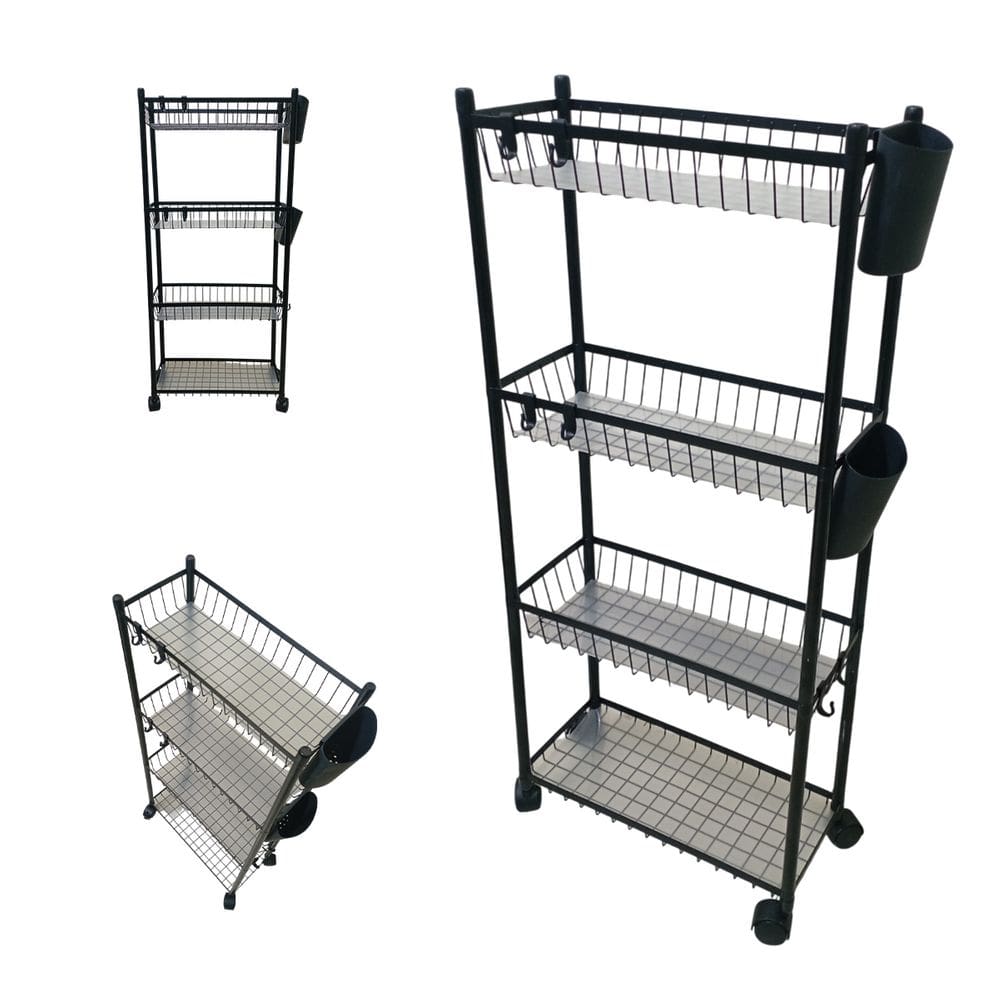 Carrinho Organizador Multiuso 4 Prateleira Cozinha Lavanderia Banheiro Ganchos E Escorredor Higiene Tempero Mantimentos
