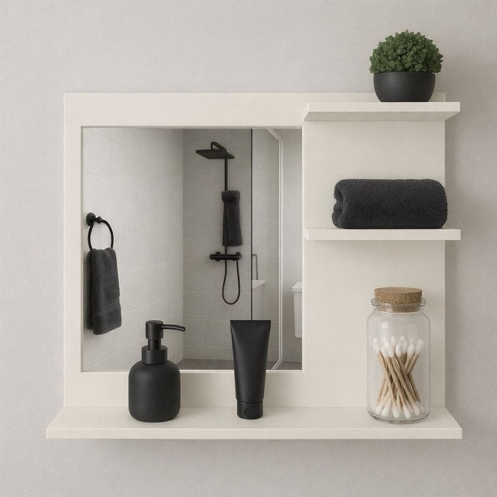 Móvel Multiuso Com Espelho MDF Off White Design Sofisticado