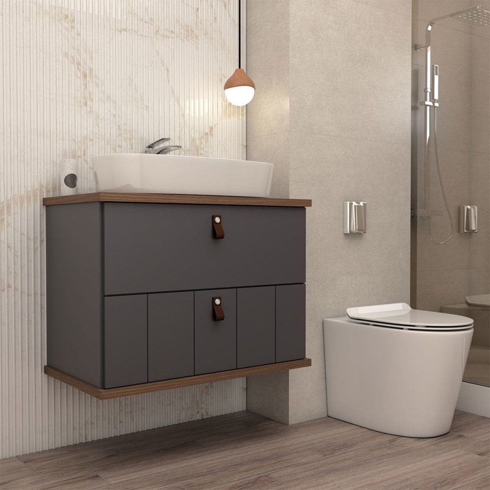 Armário de Banheiro Sierra 60 Cm 1 Porta e 1 Gaveta 100% Mdf Titanium/Freijó - Panorama Móveis