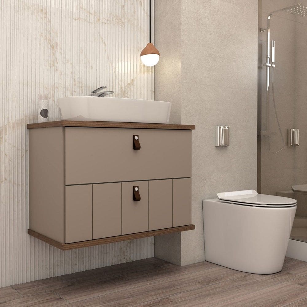 Armário de Banheiro Sierra 80cm 1 Porta e 1 Gaveta 100% Mdf Cappuccino/Freijó - Panorama Móveis