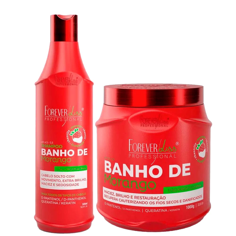 Kit Shampoo e Máscara Banho de Verniz Morango Forever Liss