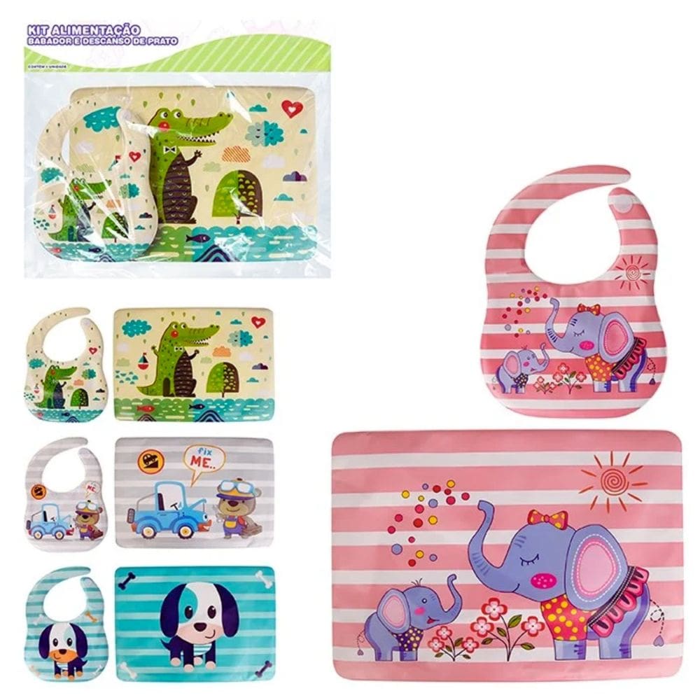 Kit Babador e Descanso de Prato Infantil Protege a Mesa