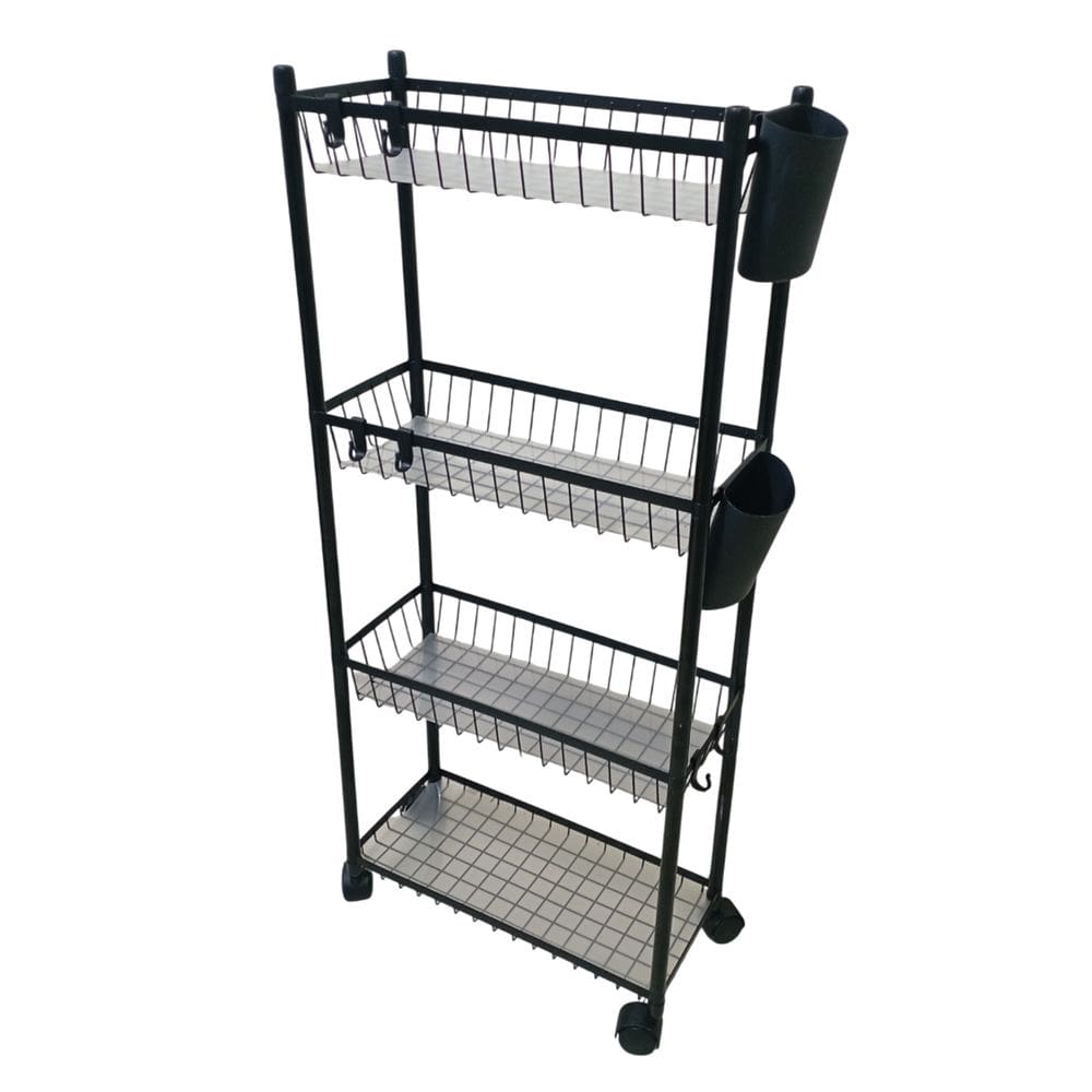 Carrinho Organizador Multiuso 4 Prateleira Cozinha Tempero Mantimentos Lavanderia Higiene Ganchos E Escorredor Banheiro