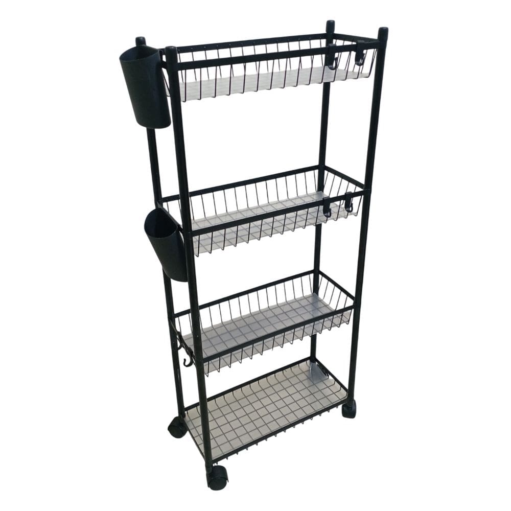 Carrinho Organizador Multiuso 4 Prateleira Cozinha Lavanderia Higiene Tempero Mantimentos Banheiro Ganchos E Escorredor