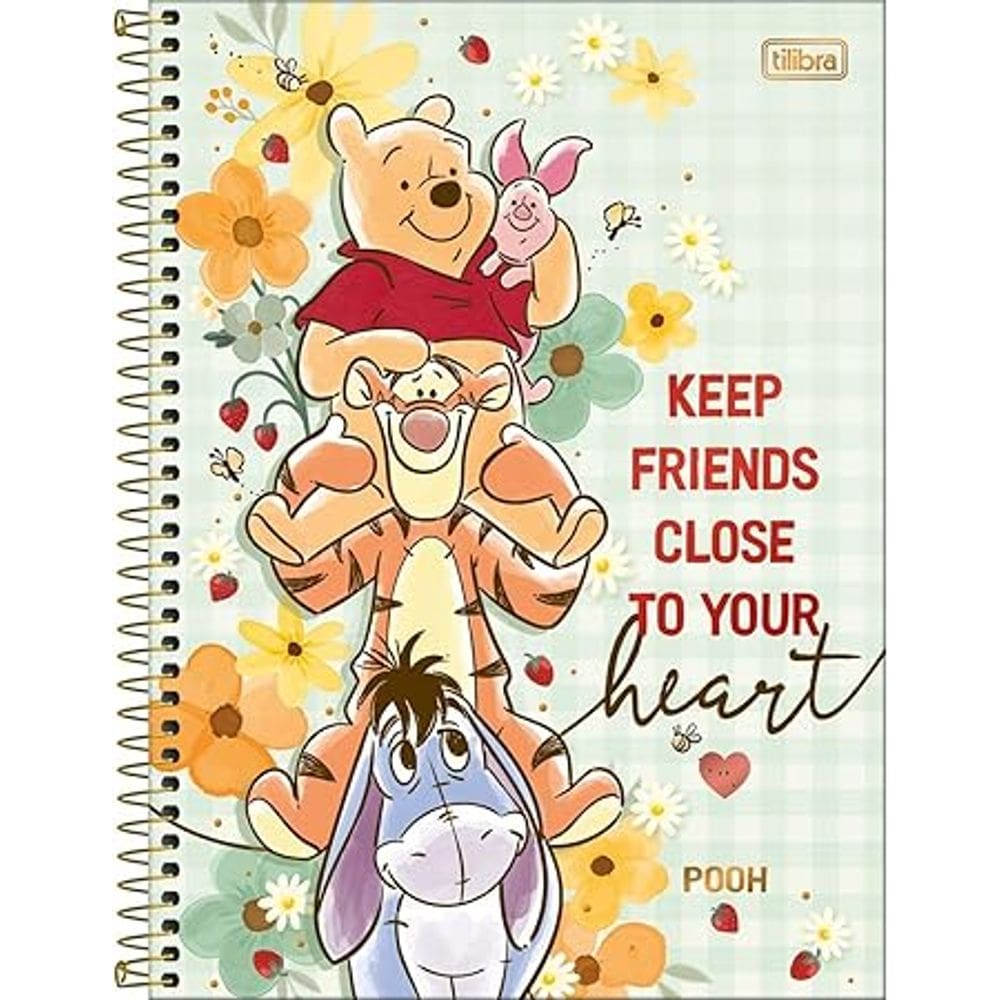Caderno Espiral Capa Dura Colegial 1 Matéria Urso Pooh 80 Folhas Tilibra 2966