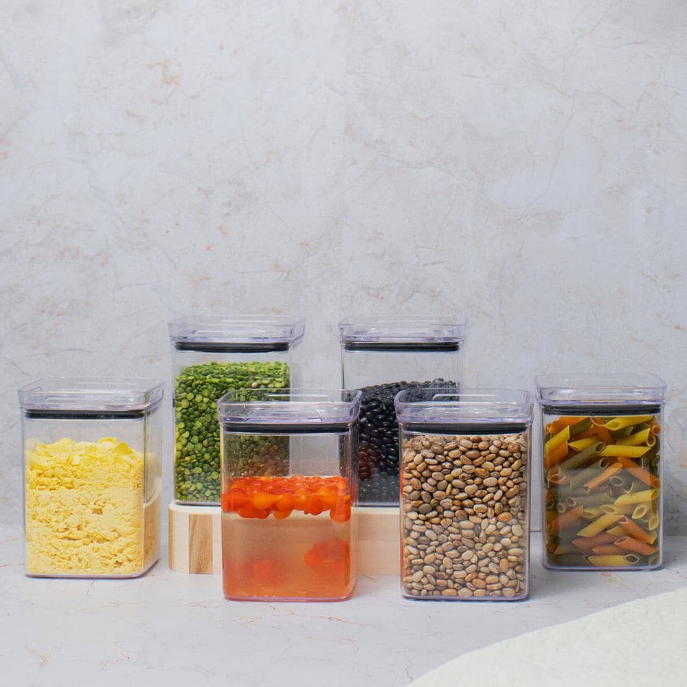 Kit 6 Potes Hermético Transparente Quadrado 1L Para Granel Cereais Alimentos