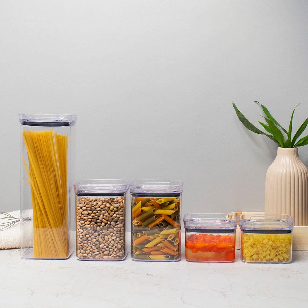 Kit 5 Potes Hermético Transparente Quadrado Para Porta Mantimento Cozinha